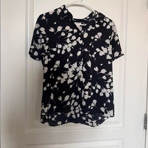 Small Navy & White Button-up Blouse